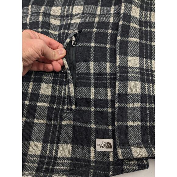The North Face Women's Cresent 1/4 Zip Hooded Black & Cream Plaid Pullover XL - Picture 5 of 7
